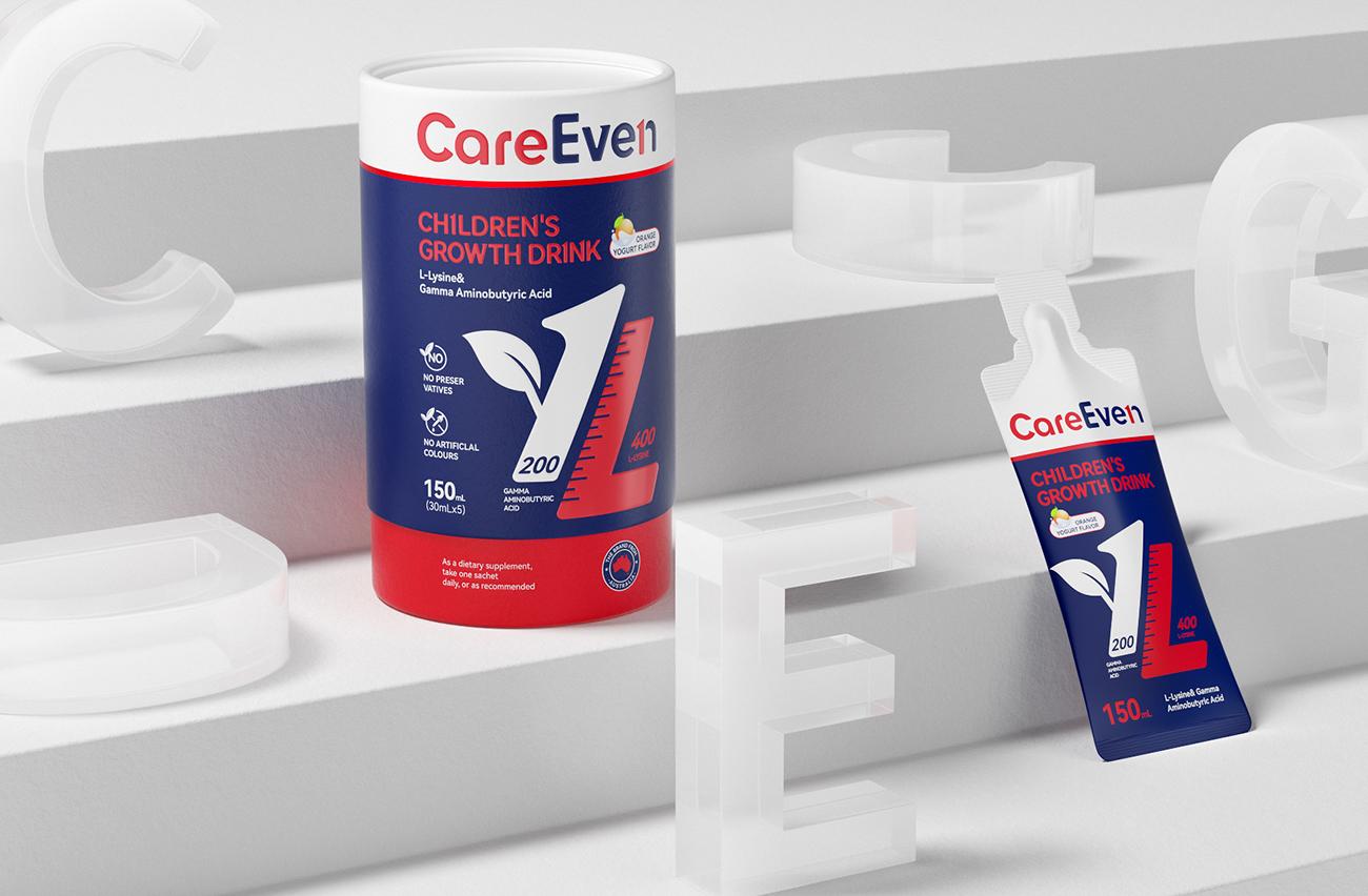 Navy and red nutrition paper tube beside a matching individual sachet