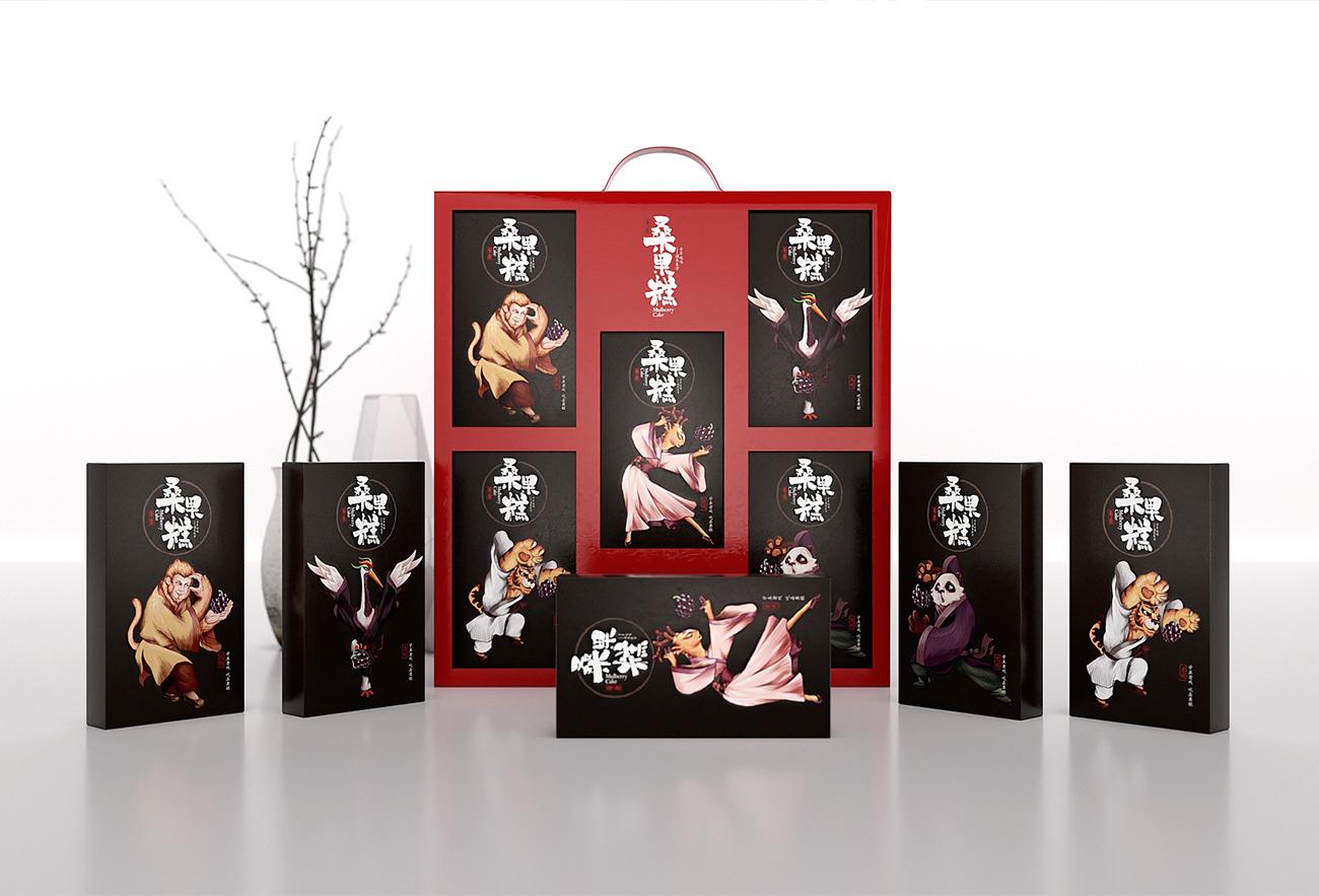 Dark red and black mulberry confectionery gift box with coordinated individual cartons