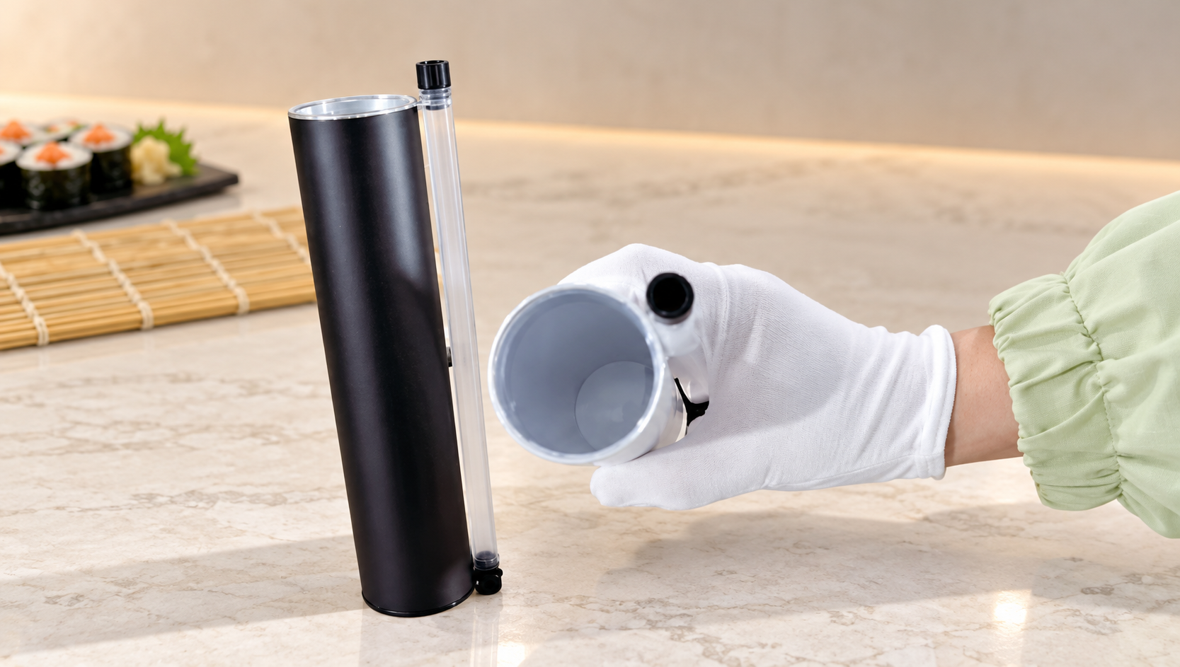 TM&HT push sushi tube components shown during a real structure demonstration